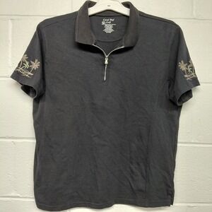 Coral Bay 1/4 Zip Golf Shirt Size XL Black Embroidered Palm Tree Short Sleeve